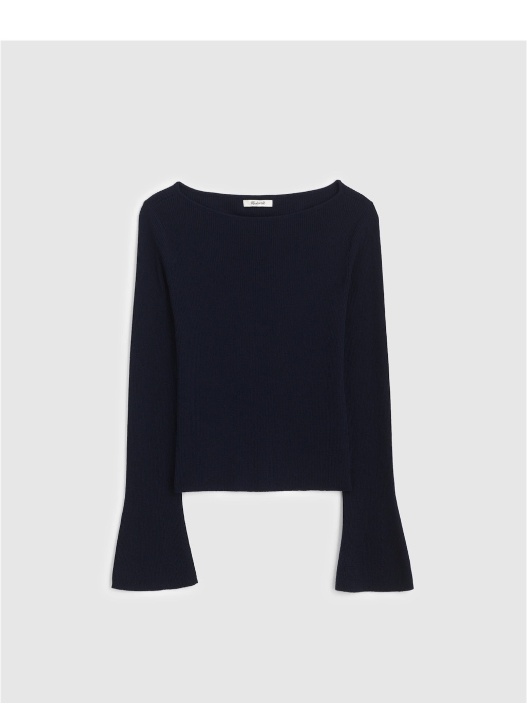 Madewell Navy Blue Merino Silk Ribbed Boatneck Flared Longsleeve Top Nz316 Small